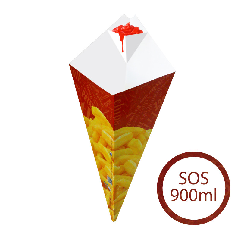 CORNET-Friendly Fry Cone with Sauce Cup 900ml / 500g – 500pcs - French Fry Packaging