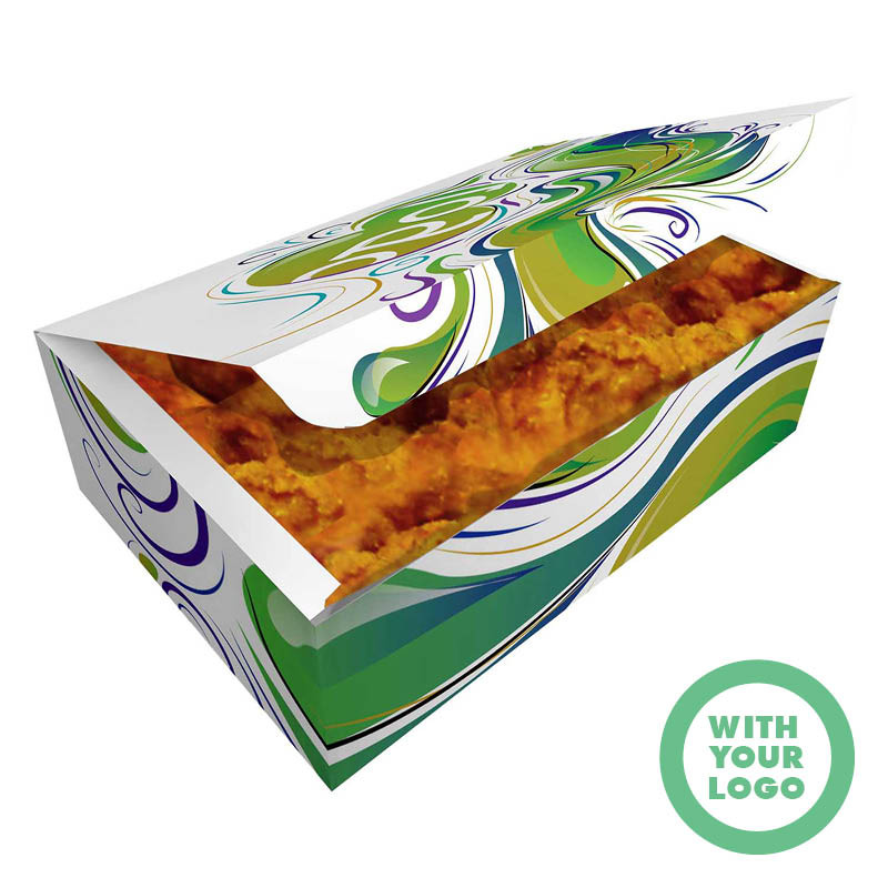 Rectangular box with custom print - packaging for chicken, fries, churros, and nuggets
